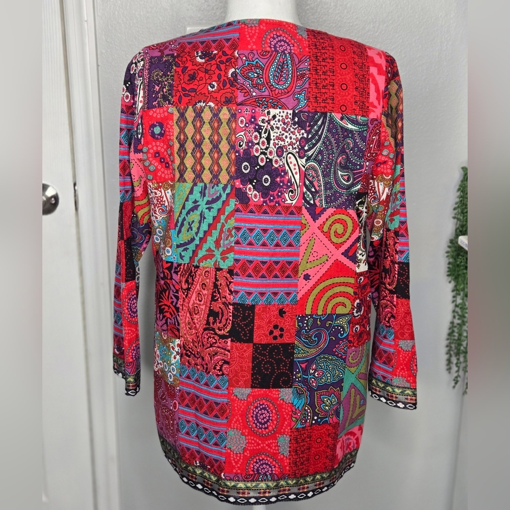 Bohemian Patchwork Open-Front Jacket - Size Large… - image 3